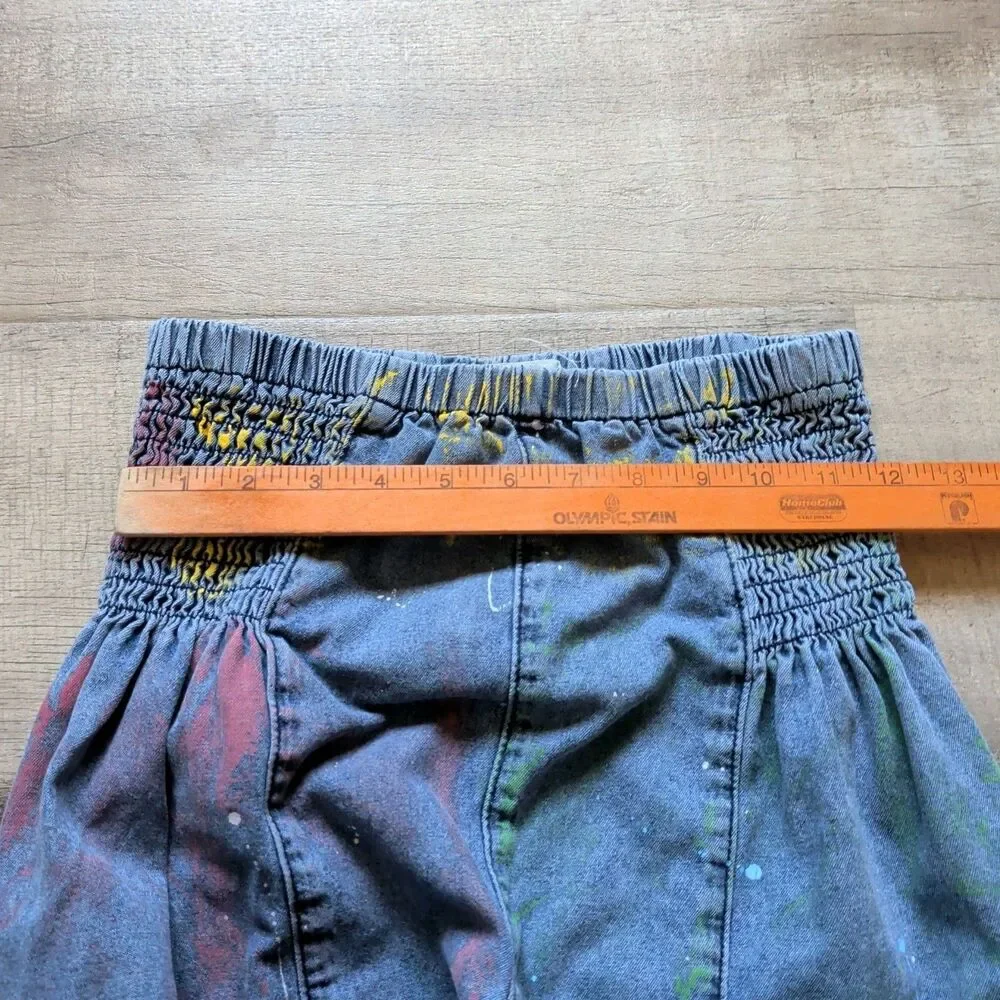 POL Clothing Women's Paint Splatter Denim Pants Sz M Smocked Elastic Waist Boho - Picture 3 of 8